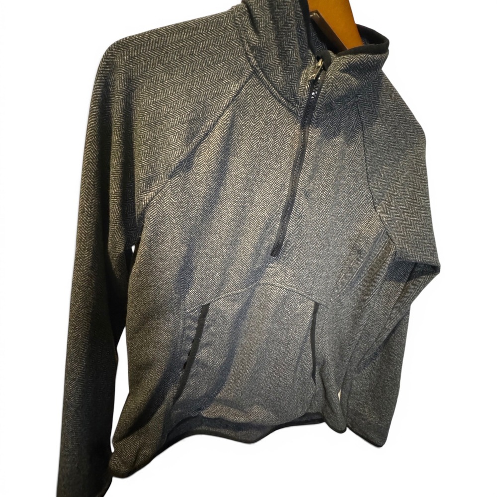 Kyodan Mens Gray Herringbone Quarter Zip Pullover Activewear Mock Neck Large